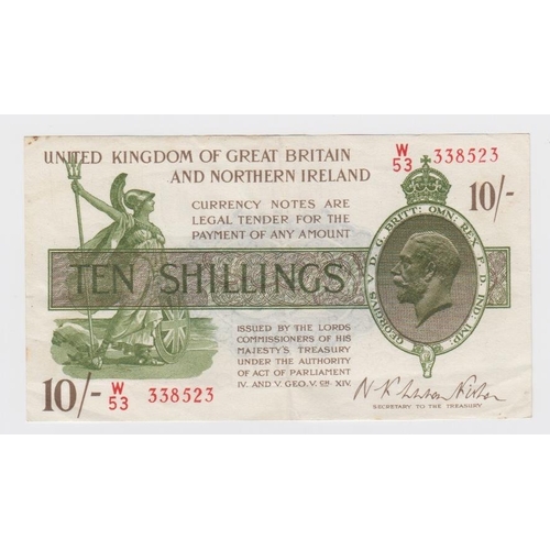 73 - Warren Fisher 10 Shillings (T33, Pick360) issued 1927, LAST SERIES, serial W/53 338523, Great Britai... 