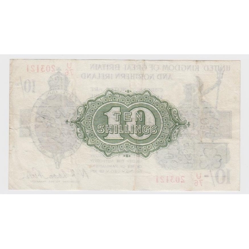 74 - Warren Fisher 10 Shillings (T33, Pick360) issued 1927, serial U/76 203121, Great Britain & Northern ... 