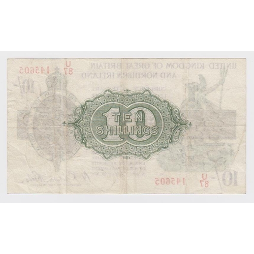 75 - Warren Fisher 10 Shillings (T33, Pick360) issued 1927, serial U/87 145605, Great Britain & Northern ... 