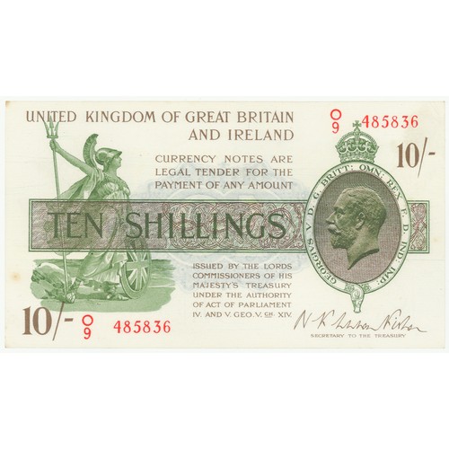 71 - Warren Fisher 10 Shillings (T30, Pick358) issued 1922, serial O/9 485836, tiny spot at left, VF+