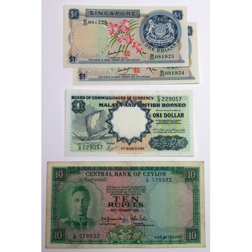 859 - World, Asia (4) comprising Ceylon 10 Rupees dated 20th January 1951, serial L/9 578932 (TBB B302a, P... 