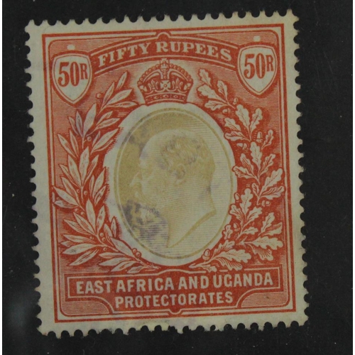 103 - East Africa and Uganda 1907 50 rupees grey and red-brown high value stamp, well centred with variety... 