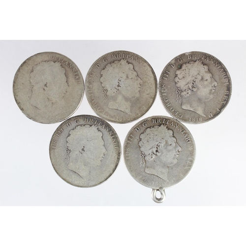 1111 - GB Crowns (5) George III, 1818-1820, mixed grade, one mounted.