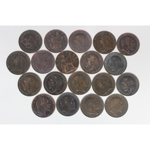 1133 - GB Farthings (19) Victoria to George V, dark finish types, mixed grade.