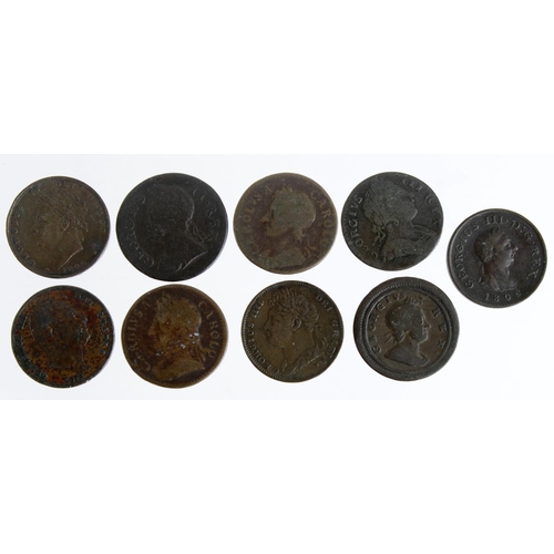 1145 - GB Farthings (9) 17th-19thC copper, mixed grade.