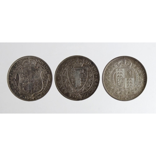 1155 - GB Halfcrowns (3): 1892 EF light hairlines, 1900 nEF, and 1914 nEF surface flaw.