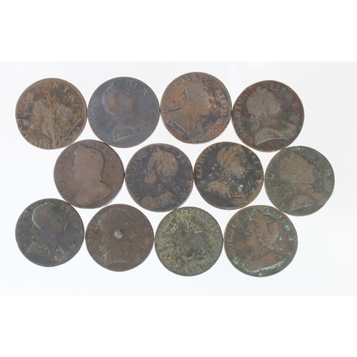 1157 - GB Halfpennies (12) George II & III including contemporary forgeries, mixed grade.