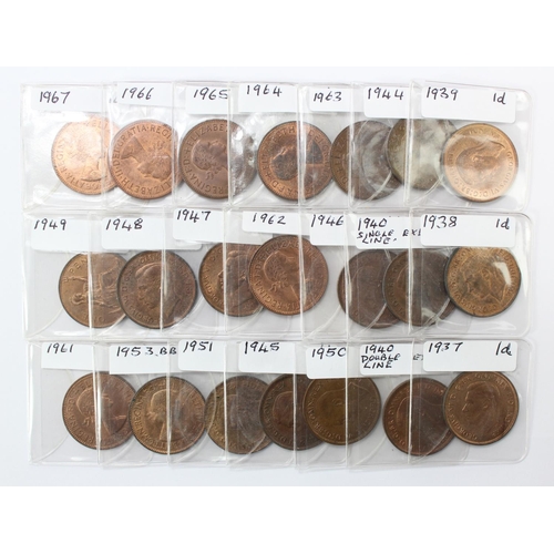 1165 - GB Pennies (21) 1937 to 1967, most with lustre, noted: 1937 UNC, 1939 UNC, 1940 double ex. GEF, 1940... 