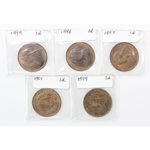 1167 - GB Pennies (5): 1895 nEF, 1896 EF, 1897 EF, 1899 nEF, and 1901 GEF