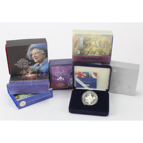 1186 - GB Royal Mint silver proof Crowns (7) 1999 to 2005, nFDC-FDC, cased with certs.