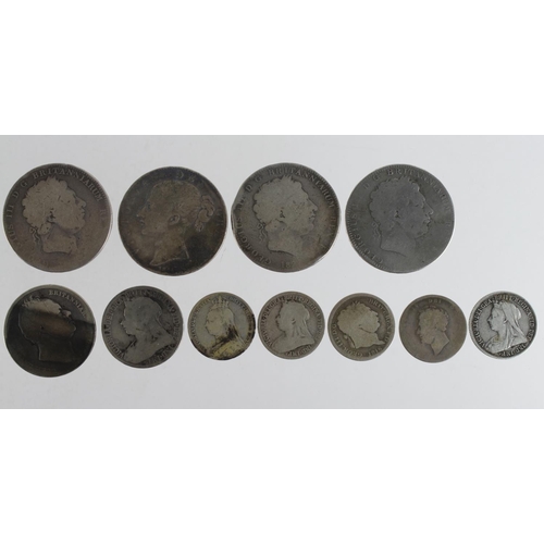 1195 - GB Silver (11) 19thC assortment, mixed grade.