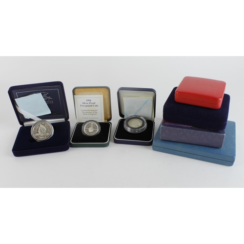 1220 - GB Silver Proofs (8): Crown 1996 cased with cert; Bank of England £2 1994 c+c; EU Presidency 50p 199... 