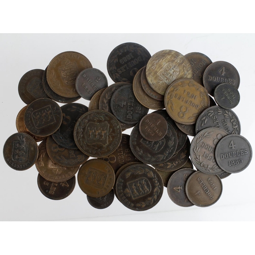 1244 - Guernsey (40) copper & bronze coins, 19th-20thC, mixed grade.