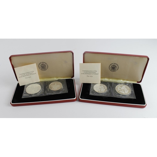 1247 - Iceland 2x silver proof 2-coin sets 1974: 1100th Anniversary of Settlement, FDC cased with certs.