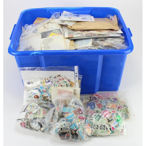 148 - Large blue plastic crate packed with World-wide material, loose and bagged. (Buyer collects)