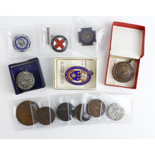 1484 - Tokens, medals & badges (12) 18th-20thC, noted 6 items relating to a nurse: M. Routh c.1950s; a Fren... 