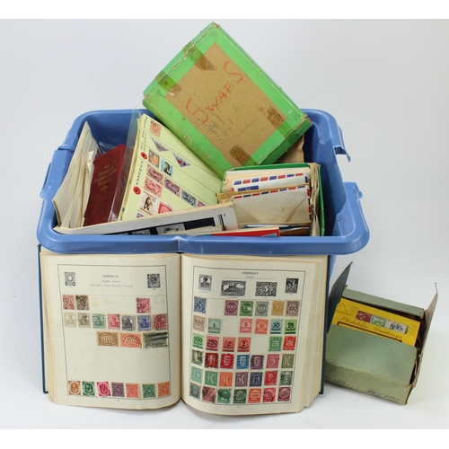 162 - Light blue plastic crate with older World-wide selection. 2x Strand albums with mainly used stamps, ... 