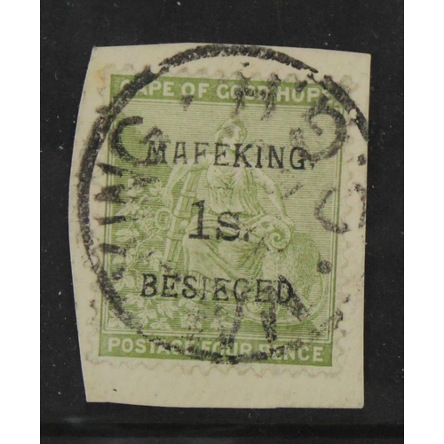 164 - Mafeking Siege Cape of Good Hope 1s-on-4d, SG.5 fine used on small piece, cat £425.