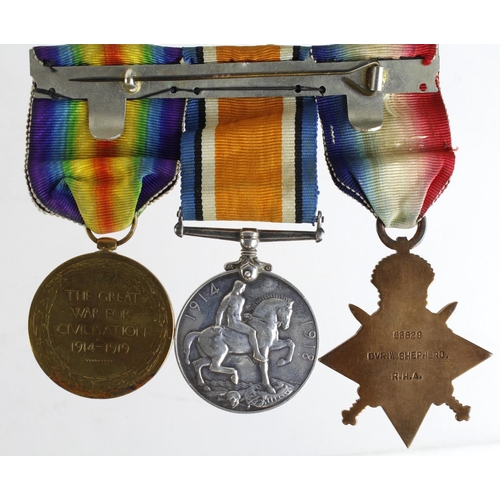 1652 - 1914 Star with original Aug-Nov clasp, BWM & Victory Medal named 68829 Dvr W Shepherd RHA (J W Sheph... 