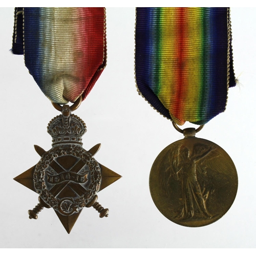 1656 - 1915 Star & Victory Medal (no BWM) to 14628 Pte I Anderson Manch R. Served 24th Bn (Oldham Pioneers)... 