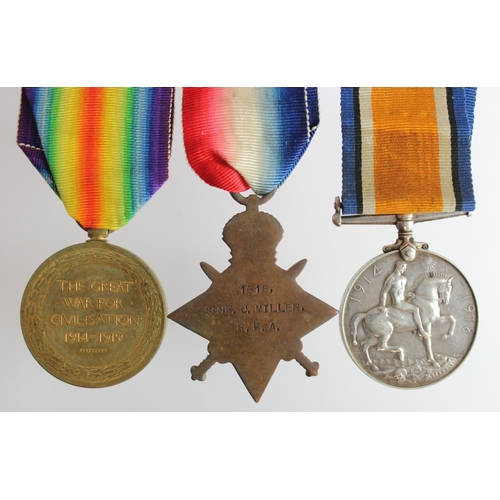 1662 - 1915 Star Trio (1518 Gnr J Miller RFA) pair 'Millar'. (3)