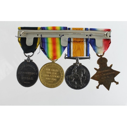 1669 - 1915 Star Trio (T4-039963 Dvr T H Hearne ASC) and GV Territorial Efficiency Medal (T4-039963 Cpl T H... 