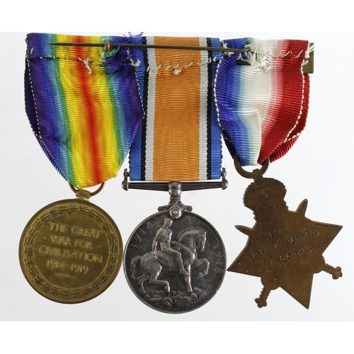 1672 - 1915 Star Trio to (1649 Pte F. Barnes E.Lan.R.) BWM & Victory Medal (A.Cpl). (3)