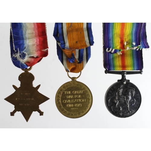 1682 - 1915 Star Trio to S-3622 Pte E E Smith Rifle Brigade. Served with 10th & 13th Bn's. (3)