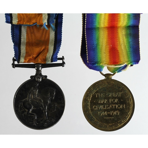 1709 - BWM & Victory Medal named (697 Pte W Tyrrell Hunts Cyc Bn). Scarce. (2)