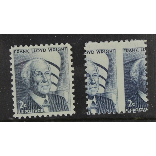 193 - USA misplaced perforation error horizontal shift 1965 Prominent Americans 2c stamp (Frank Lloyd Wrig... 