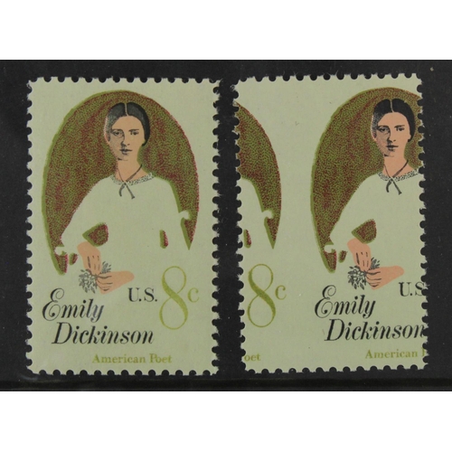 195 - USA misplaced perforation error horizontal shift 1971 Emily Dickinson 8c stamp, Scott 1436var SG.143... 