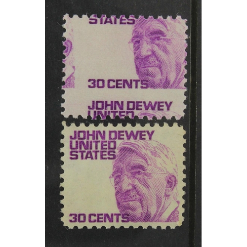 198 - USA misplaced perforation error two-way shift 1965 Prominent Americans (John Dewey) 30c stamp, Scott... 