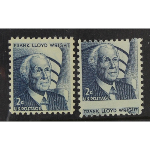 202 - USA misplaced perforation error vertical shift 1965 Prominent Americans 2c stamp (Frank Lloyd Wright... 