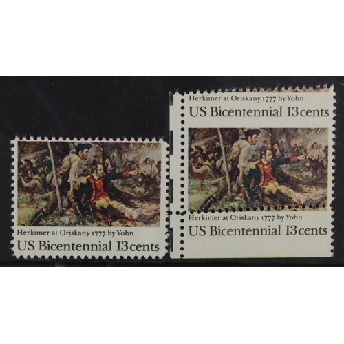 203 - USA misplaced perforation error vertical shift 1977 American Bicentennial Oriskany 13c stamp, Scott ... 