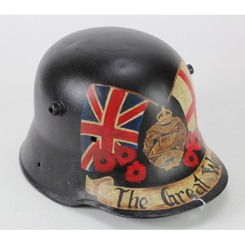 2186 - WW1 German M16 Helmet with post War memorial painting.