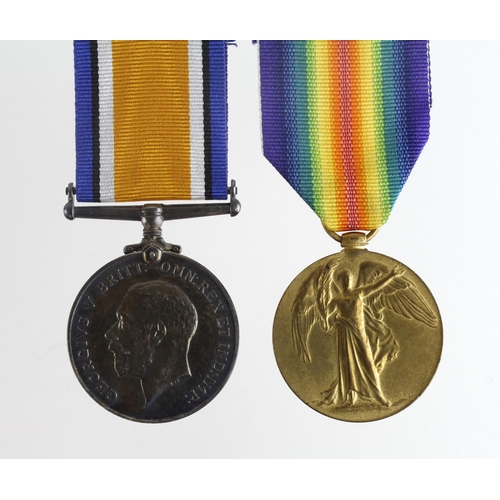 2329 - BWM & Victory Medal to GS-63175 Pte G W Skitmore R.Fus. Killed In Action 14th Nov 1916 with the 10th... 