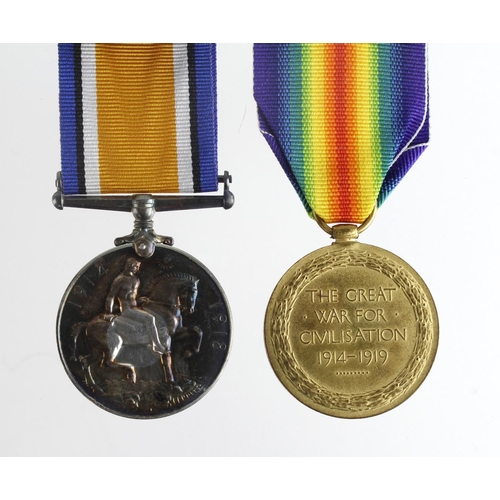 2329 - BWM & Victory Medal to GS-63175 Pte G W Skitmore R.Fus. Killed In Action 14th Nov 1916 with the 10th... 