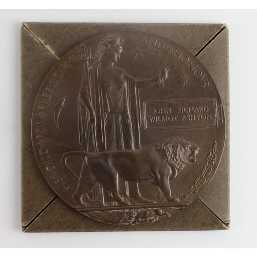 2375 - Death Plaque with Plaque Folder to 2nd Lieut John Richard Wilmot Ashton 1st/4th Bn East Lancashire R... 