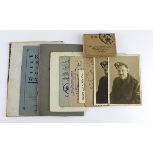 2436 - Home Guard WW2 Defence medal in named box with selection of ephemera, portrait photos etc., to C.Q.M... 