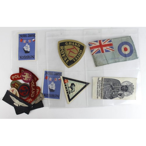 2542 - Poland - small collection of cloth badges, shoulder titles, small RAF silk flag signed by a Polish P... 