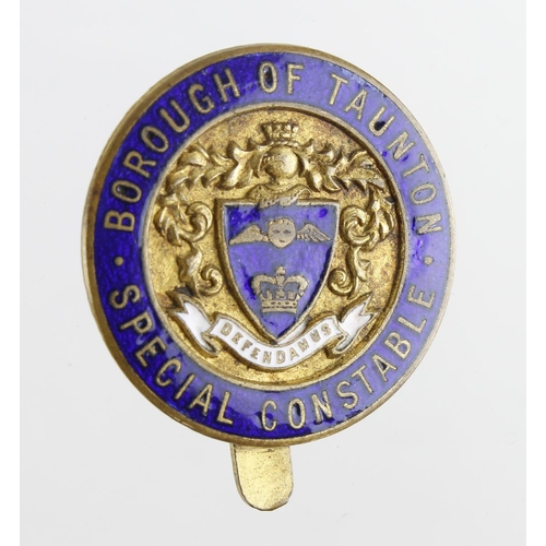 2553 - Police - WW1 Borough of Taunton Special Constable brass & enamel badge with long slider fitting to r... 