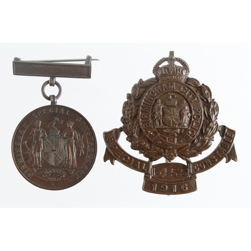 2554 - Police - WW1 bronze, Birmingham Special Constable, 1916 badge - No. 1455 and a Birmingham bronze Spe... 