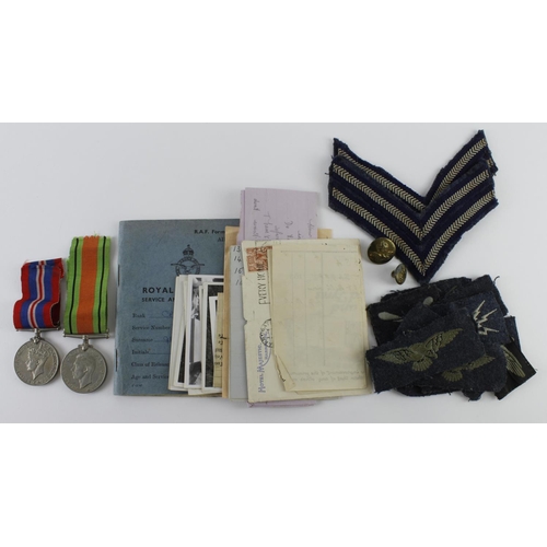 2584 - RAF Service and Release book with Defence and War medals various documents, letters, photos relating... 