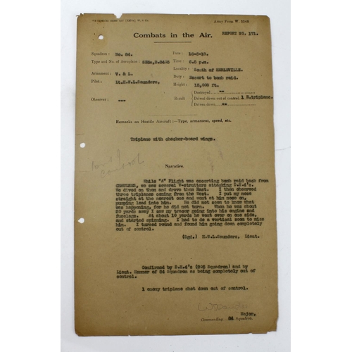 2606 - RFC WW1 Original Army Form W.3348 Combats in the Air - 84 Sqdn, 16/5/18, SE5a, B.8403, Lt H W L Saun... 