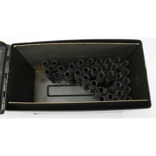 2649 - Steel Ammunition box for 100 .50 Cal machine gun cartridges, contains .50 cases in links