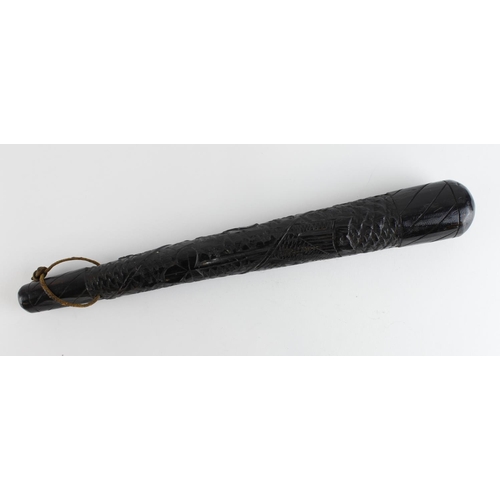 2661 - Truncheon, old - Irish bog oak, heavy, well carved with Irish emblems including shamrocks