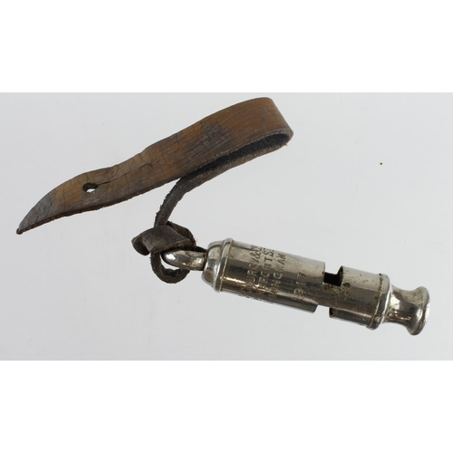 2692 - WW1 1917 dated trench whistle made by Ade Courrcy & Co Frankfort St, Birmingham (scarce maker) with ... 