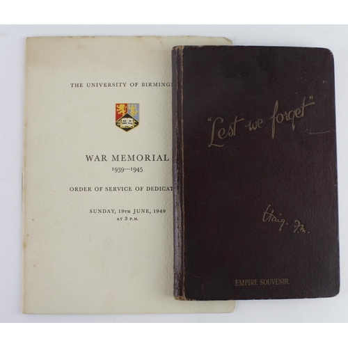 2693 - WW1 and WW2 memorial books including memorial of the West Yorkshire Regiment, unveiling the Birmingh... 