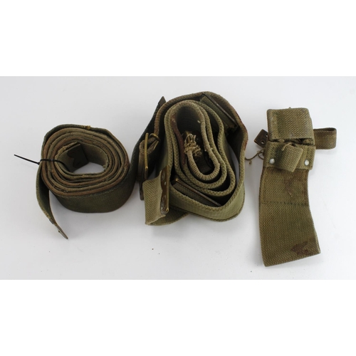 2696 - WW1 British 1908 pattern webbing belt cross straps and frog.