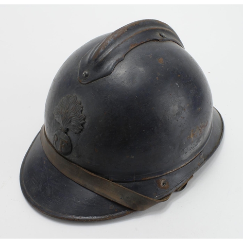 2718 - WW1 French Model 1915 Casque Adrianne Helmet badged to the Infantry. Original paint and liner.